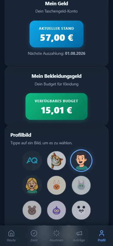 Jugendlichen-App: Taschengeld- und Bekleidungsgeld-Stand selbst einsehen